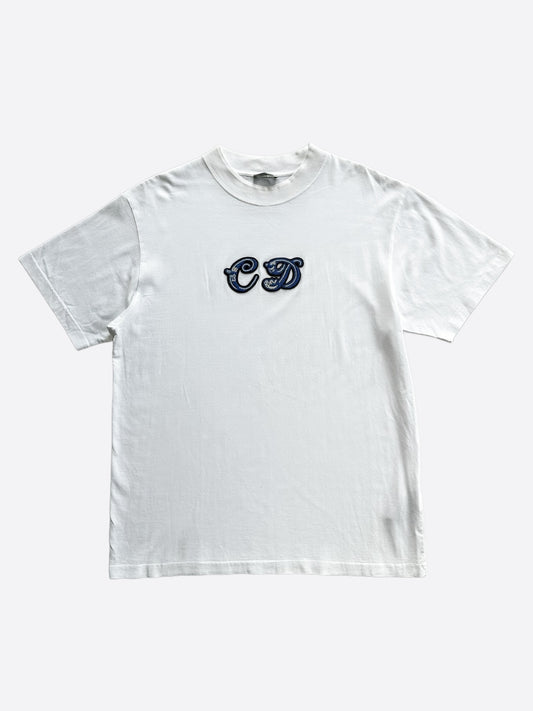 Dior Kenny Scharf White & Blue Embroidered Beads Logo T-Shirt