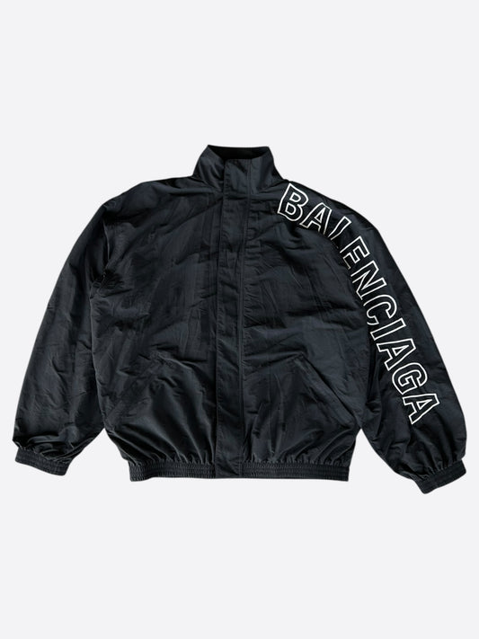 Balenciaga Black & White Embroidered Logo Track Jacket