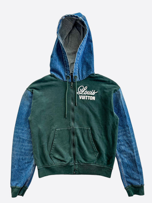 Louis Vuitton Green & Blue Denim Zip Up Hoodie