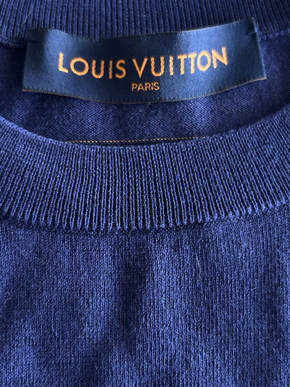 Louis Vuitton Blue & White Script Logo Intarsia T-Shirt