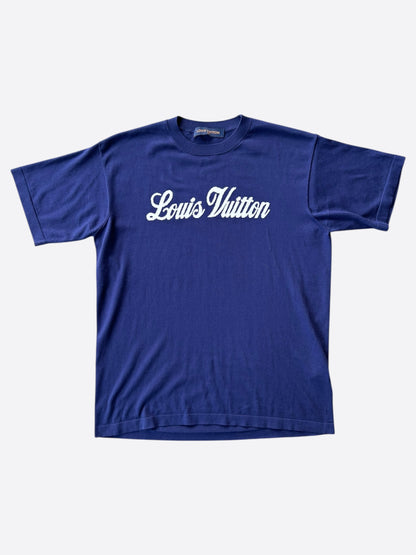 Louis Vuitton Blue & White Script Logo Intarsia T-Shirt