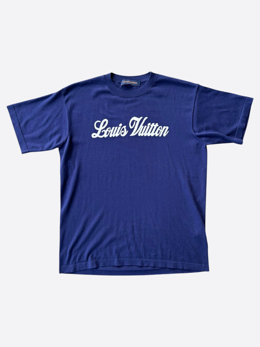 Louis Vuitton Blue & White Script Logo Intarsia T-Shirt