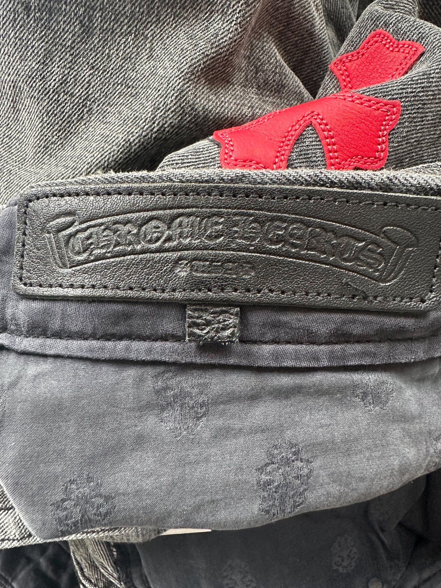 Chrome Hearts Grey Black & Red Cross Patch Jeans