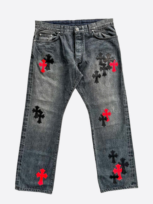 Chrome Hearts Grey Black & Red Cross Patch Jeans