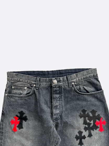 Chrome Hearts Grey Black & Red Cross Patch Jeans