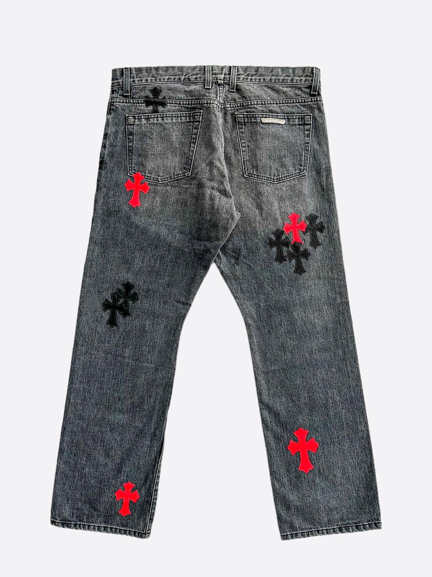 Chrome Hearts Grey Black & Red Cross Patch Jeans