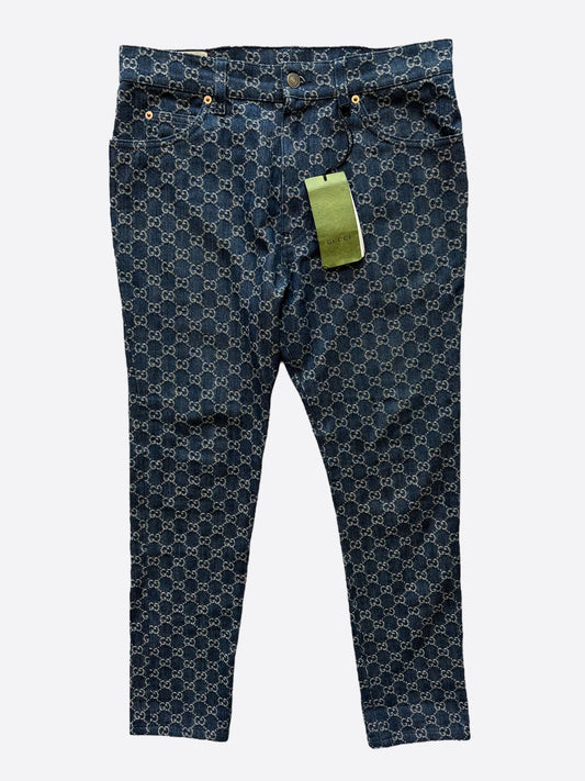 Gucci Blue GG Monogram Tapered Jeans