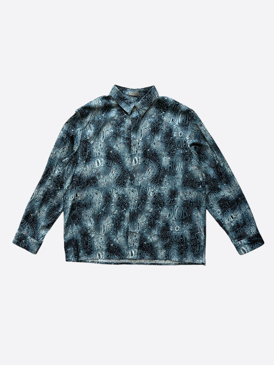 Dior Stussy Blue Wavy Print Button Up Shirt