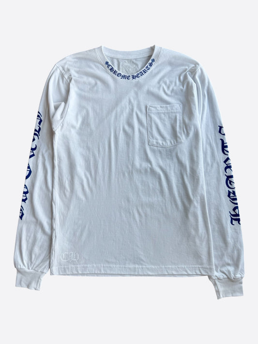 Chrome Hearts White & Blue Neck Logo Longsleeve T-Shirt