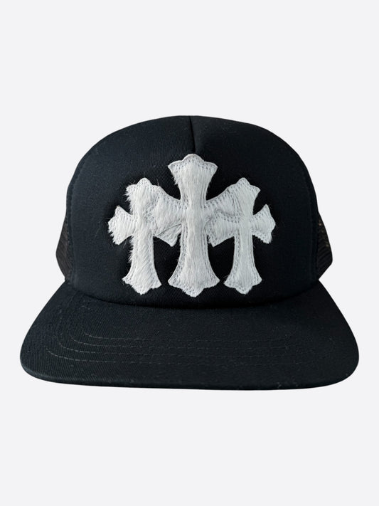 Chrome Hearts Black & White Ponyhair Triple Cross Patch Hat