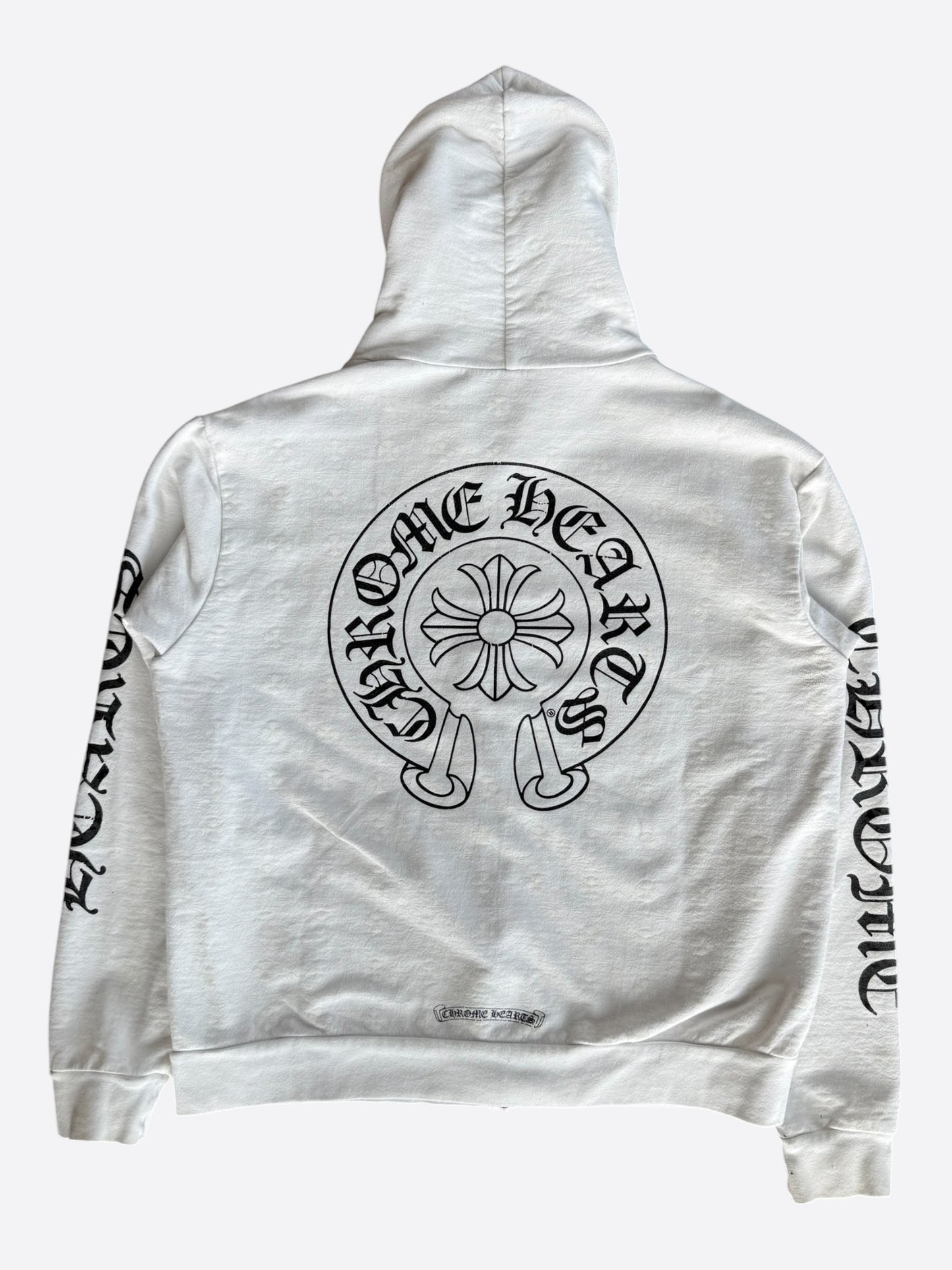 Chrome Hearts White & Black Cross Jacquard Horseshoe Logo Zip Up Hoodie