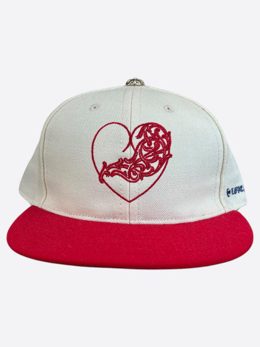 Chrome Hearts White & Red Heart Logo Fitted Hat