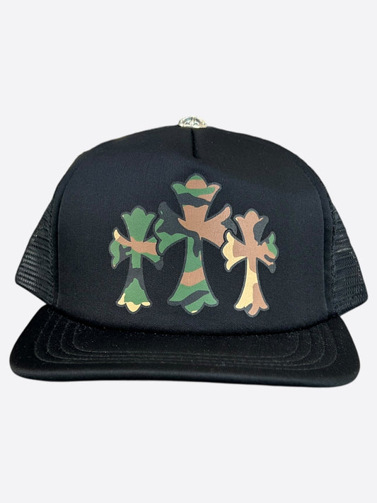 Chrome Hearts Black & Camouflage Cross Trucker Hat