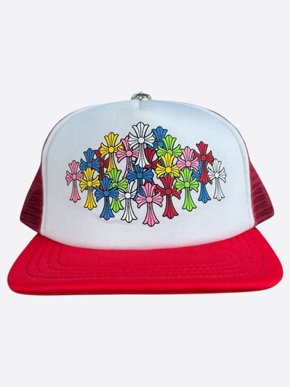 Chrome Hearts Red & White Multicolor Cross Trucker Hat