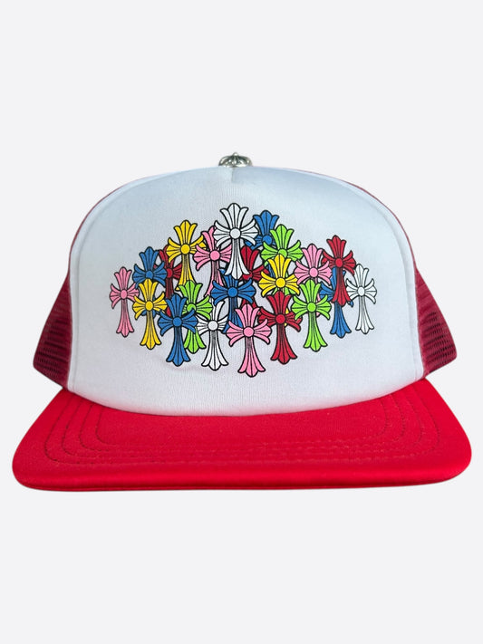 Chrome Hearts Red & White Multicolor Cross Trucker Hat