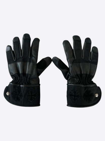 Chrome Hearts Black Leather Cross Patch Gloves