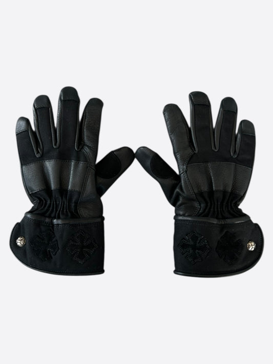 Chrome Hearts Black Leather Cross Patch Gloves