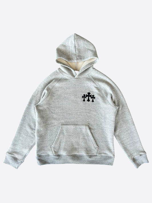 Chrome Hearts Grey & Black Triple Cross CH Logo Embroidered Hoodie