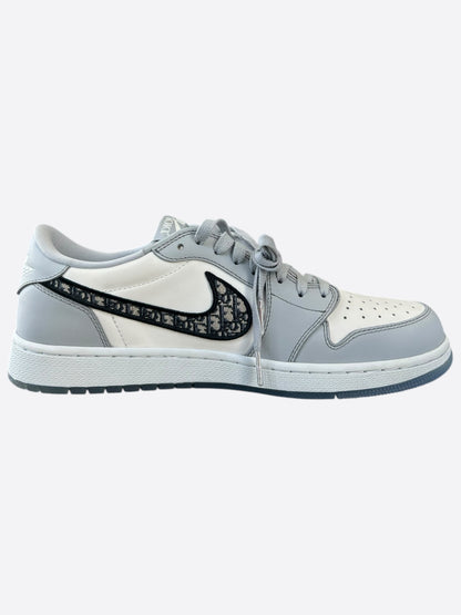 Dior Air Jordan Grey & White Oblique Low Top Sneakers