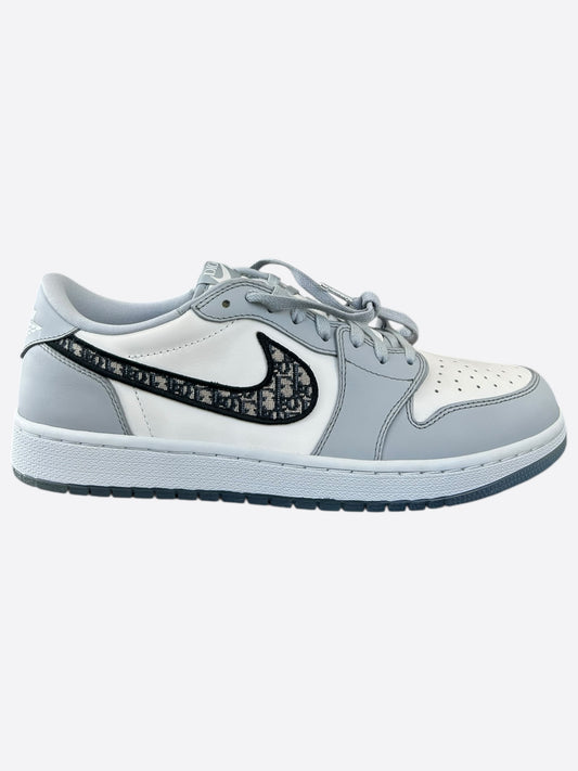 Dior Air Jordan Grey & White Oblique Low Top Sneakers