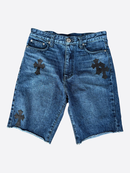 Chrome Hearts Blue & Black Cross Patch Denim Shorts