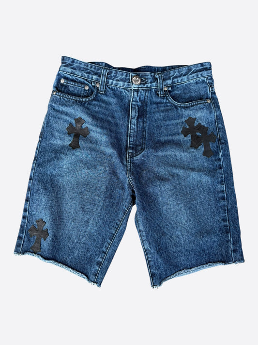 Chrome Hearts Blue & Black Cross Patch Denim Shorts