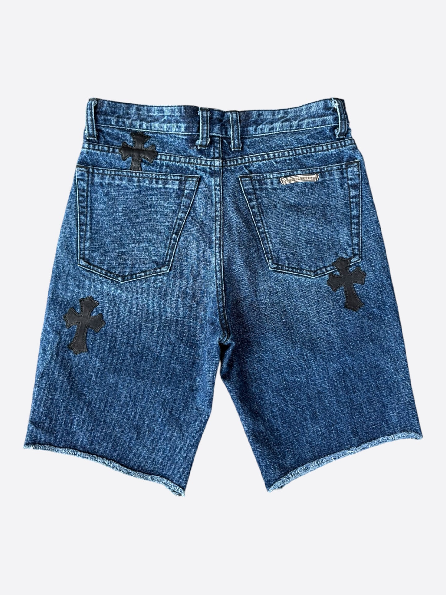 Chrome Hearts Blue & Black Cross Patch Denim Shorts