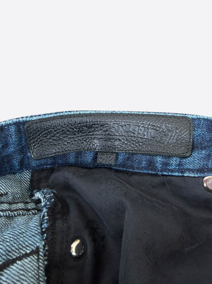 Chrome Hearts Blue & Black Cross Patch Denim Shorts