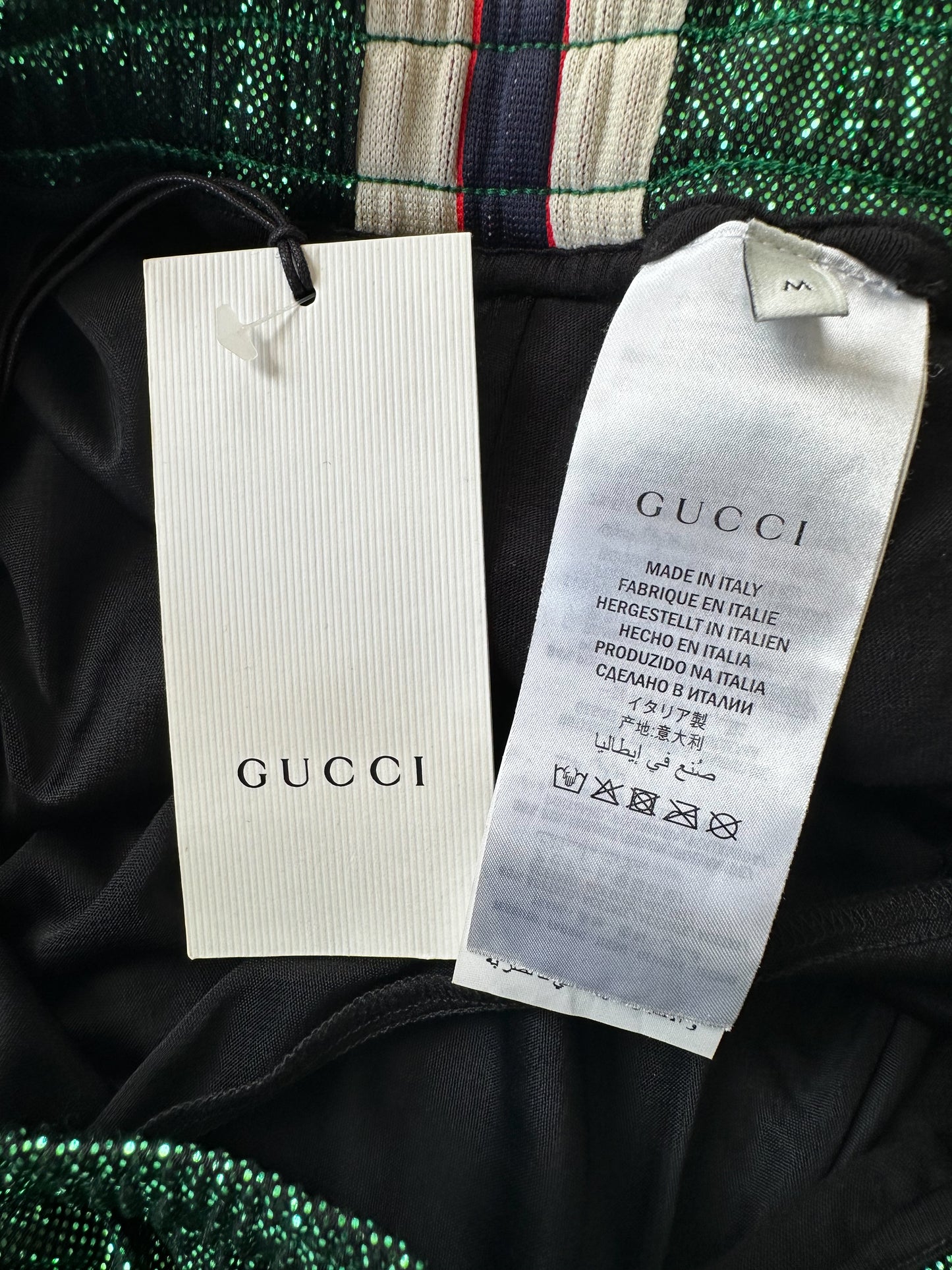 Gucci Metallic Green Logo Striped Trackpants