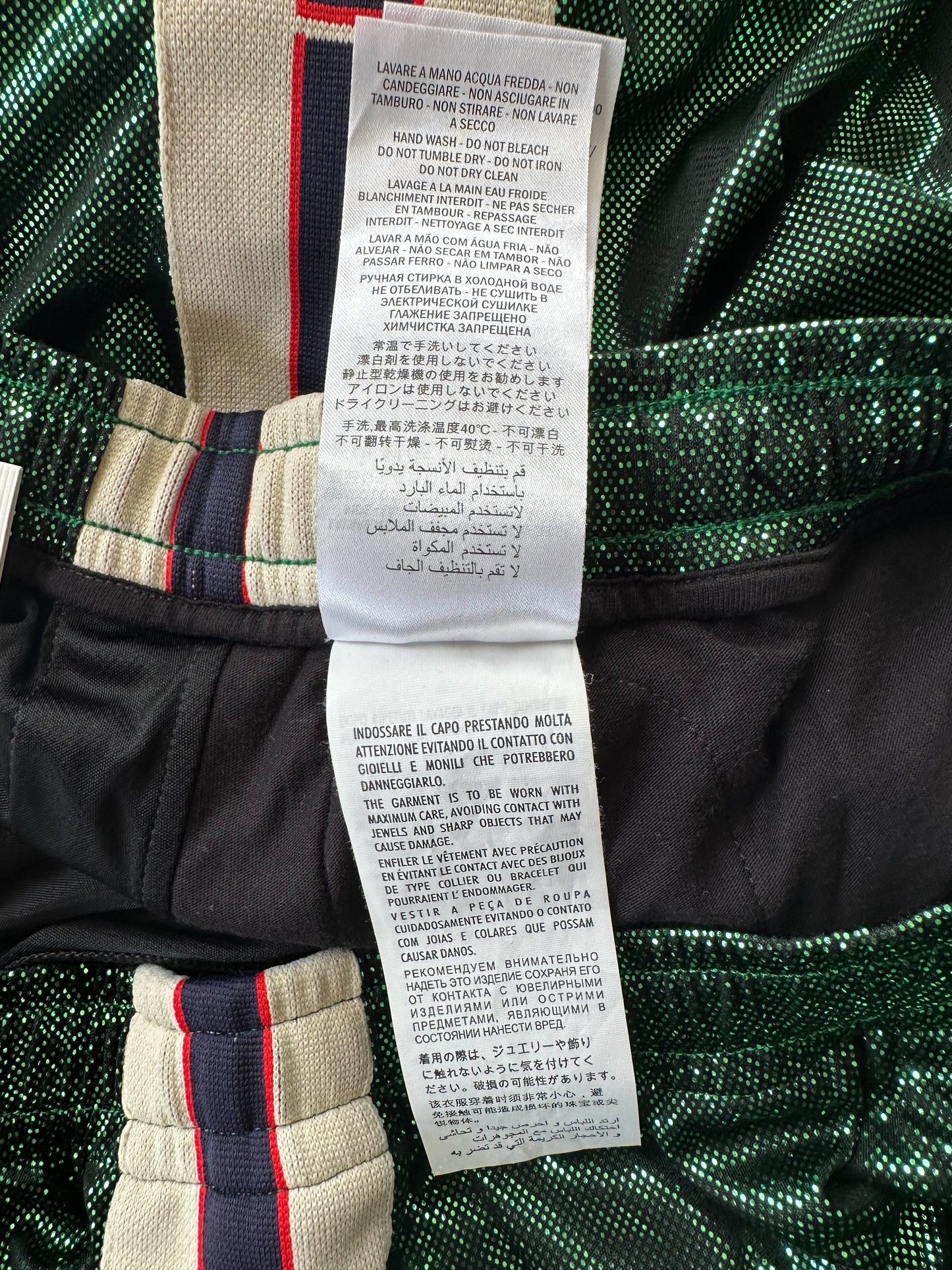 Gucci Metallic Green Logo Striped Trackpants