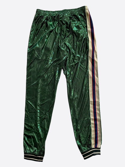 Gucci Metallic Green Logo Striped Trackpants