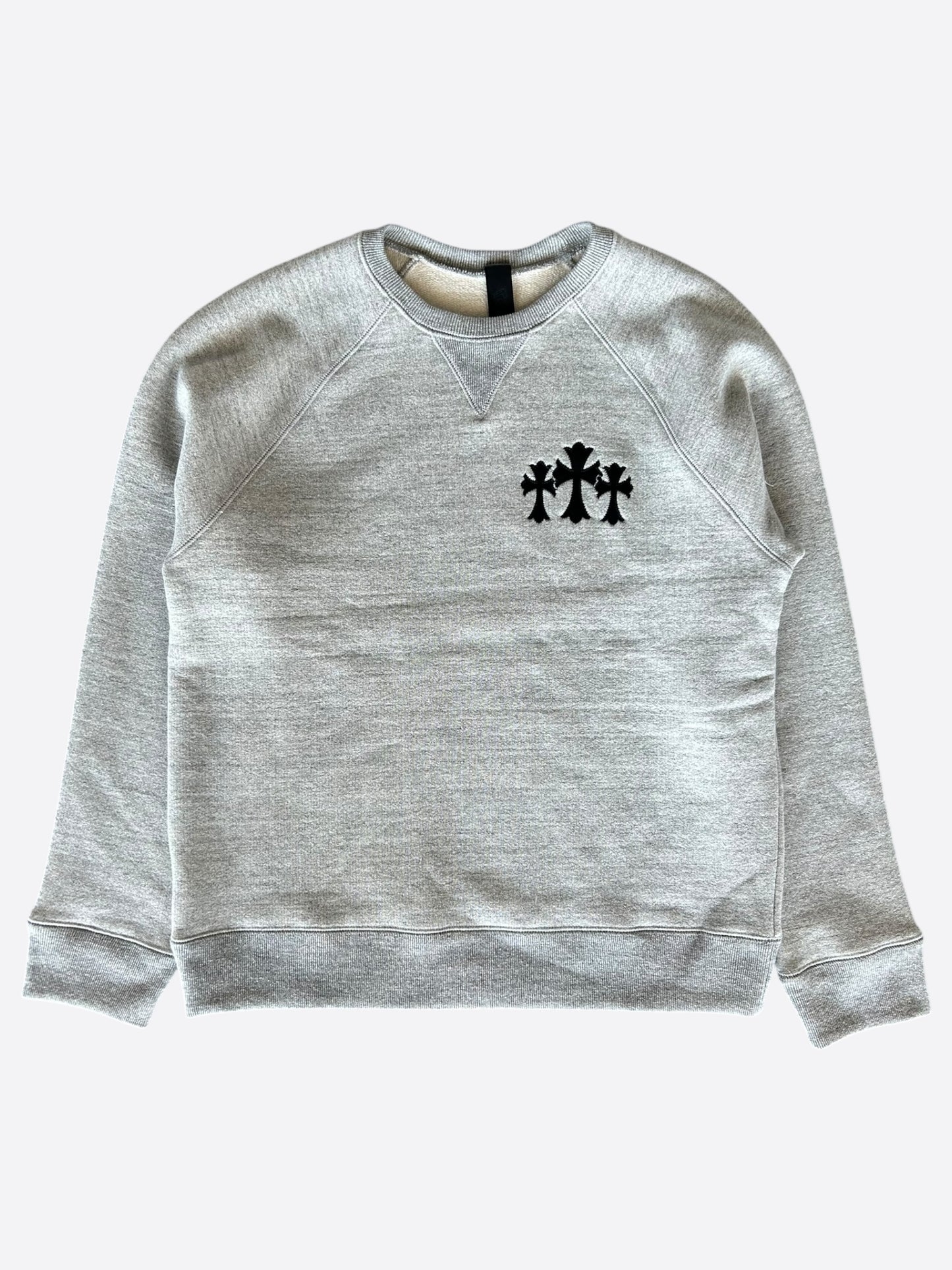Chrome Hearts Grey & Black Triple Cross CH Logo Embroidered Sweater