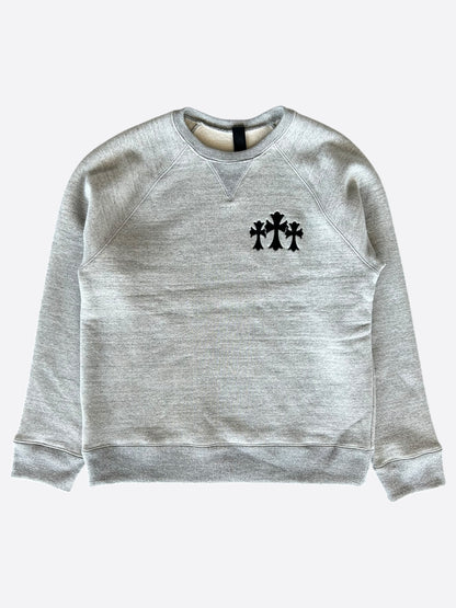 Chrome Hearts Grey & Black Triple Cross CH Logo Embroidered Sweater