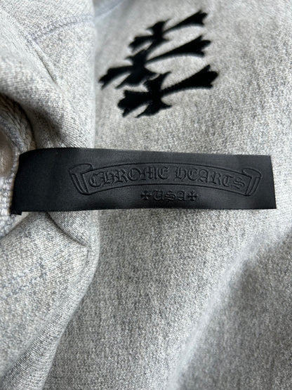 Chrome Hearts Grey & Black Triple Cross CH Logo Embroidered Hoodie