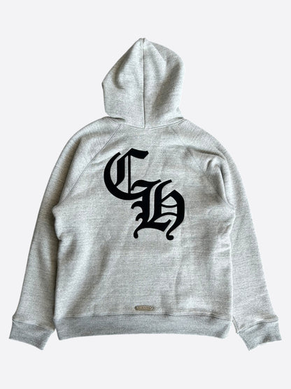 Chrome Hearts Grey & Black Triple Cross CH Logo Embroidered Hoodie
