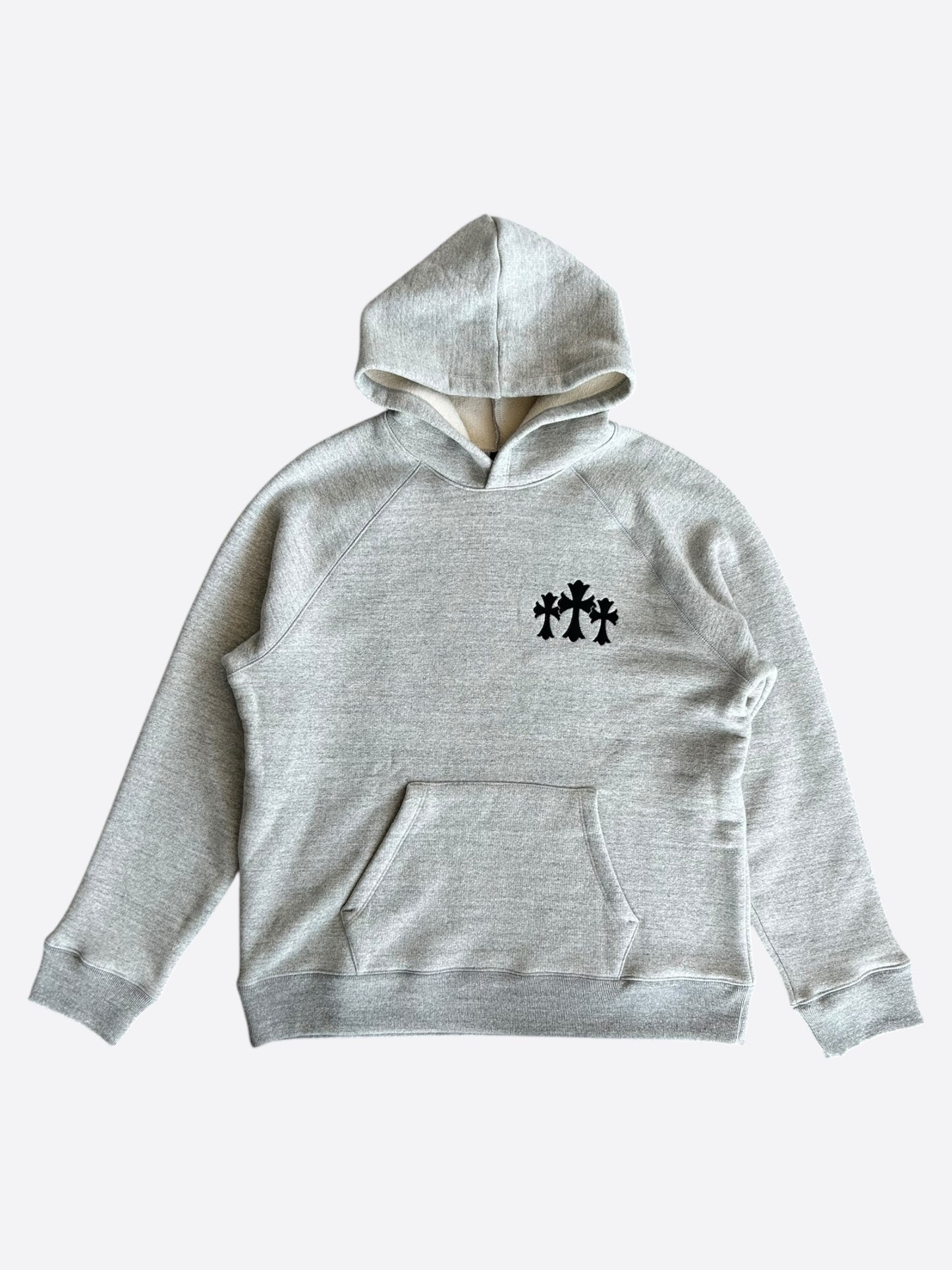 Chrome Hearts Grey & Black Triple Cross CH Logo Embroidered Hoodie