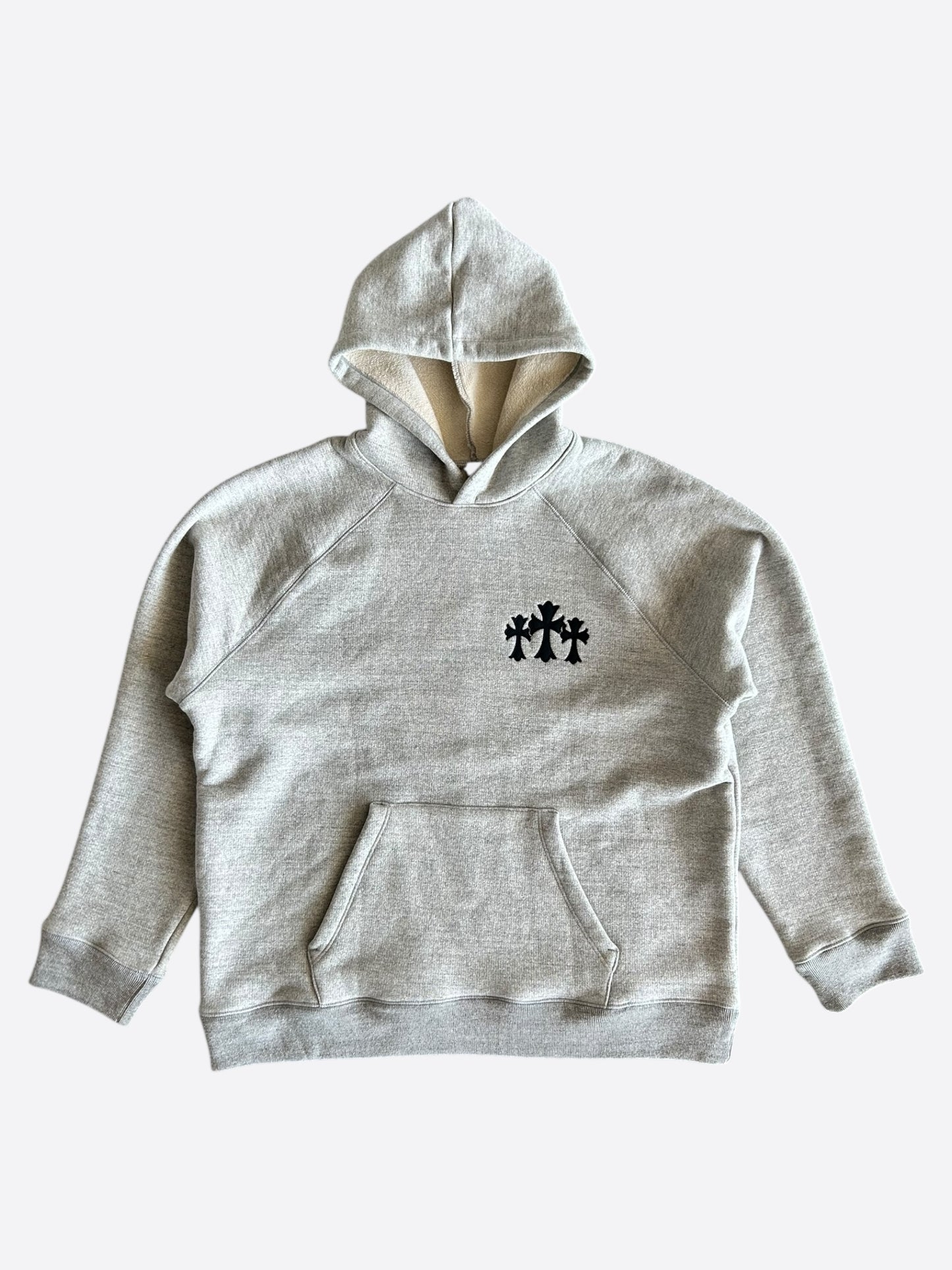 Chrome Hearts Grey & Black Triple Cross CH Logo Embroidered Hoodie