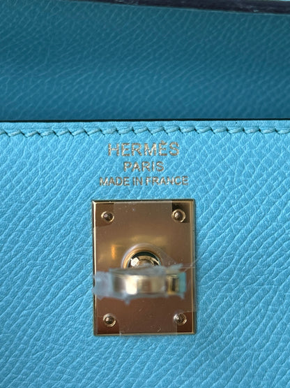 Hermes Blue Atoll Epsom & Gold Hardware Kelly 25