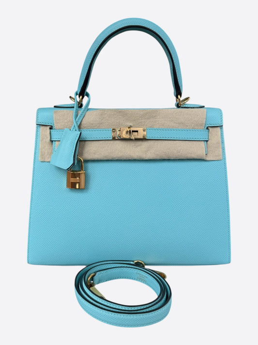 Hermes Blue Atoll Epsom & Gold Hardware Kelly 25