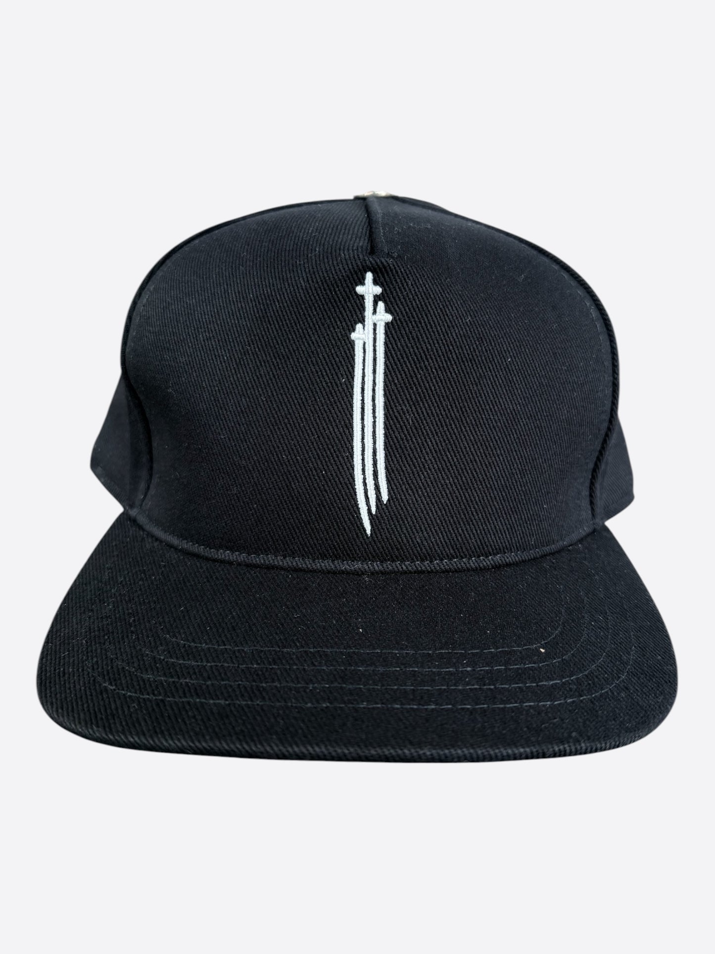 Chrome Hearts Black & White Embroidered Triple Cross RS3 Trucker Hat