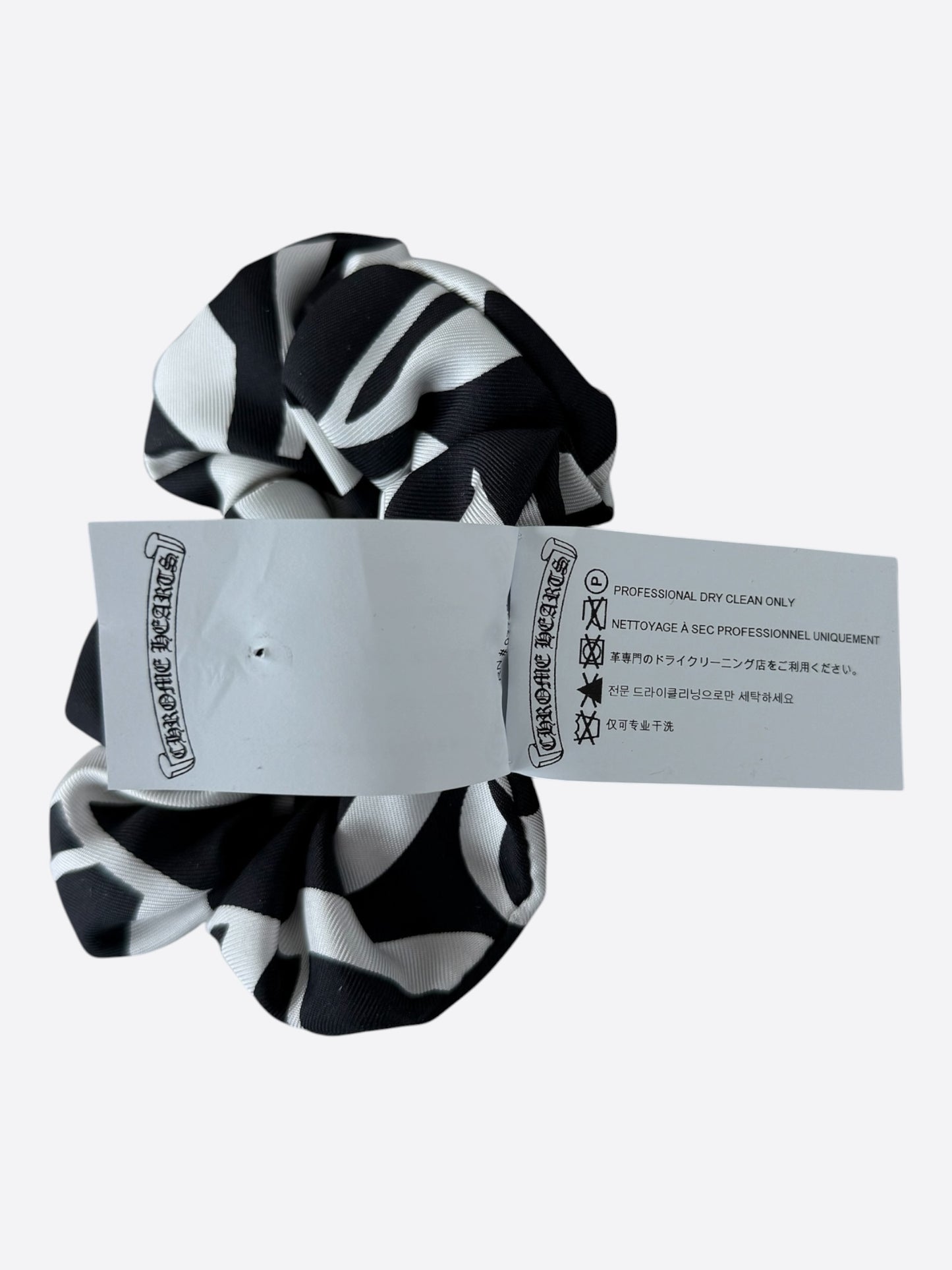 Chrome Hearts White & Black Plus Cross Silk Scrunchie