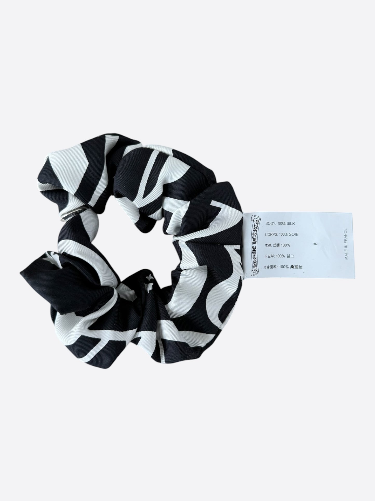 Chrome Hearts White & Black Plus Cross Silk Scrunchie