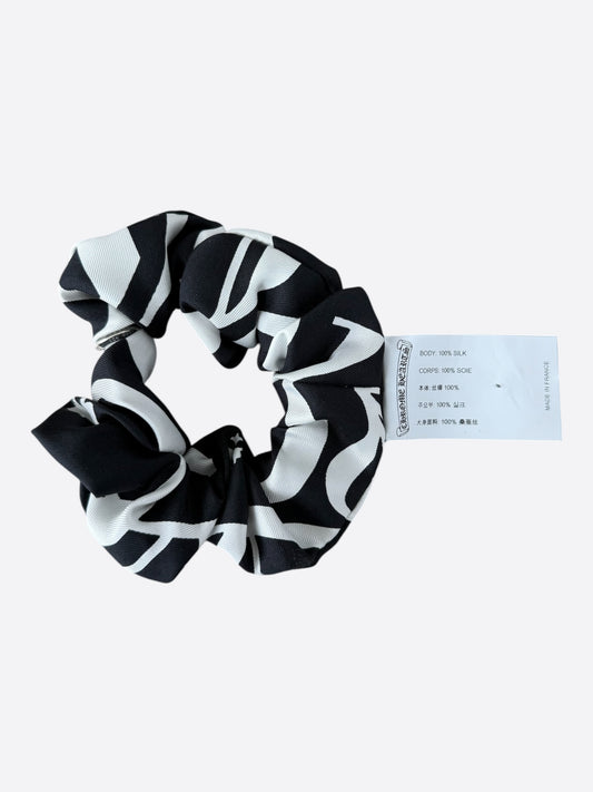 Chrome Hearts White & Black Plus Cross Silk Scrunchie