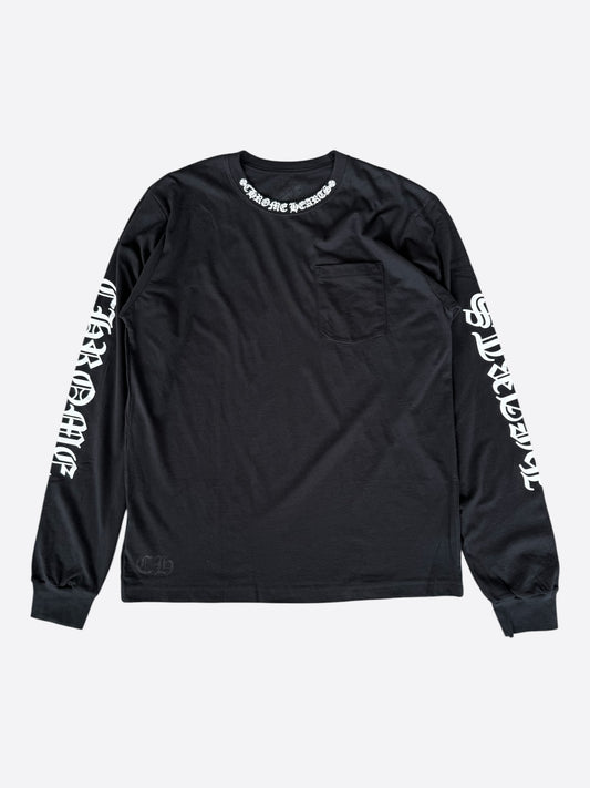 Chrome Hearts Black & White Neck Logo Longsleeve T-Shirt