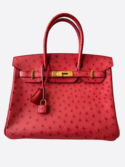 Hermès Red Ostrich Leather Birkin 30