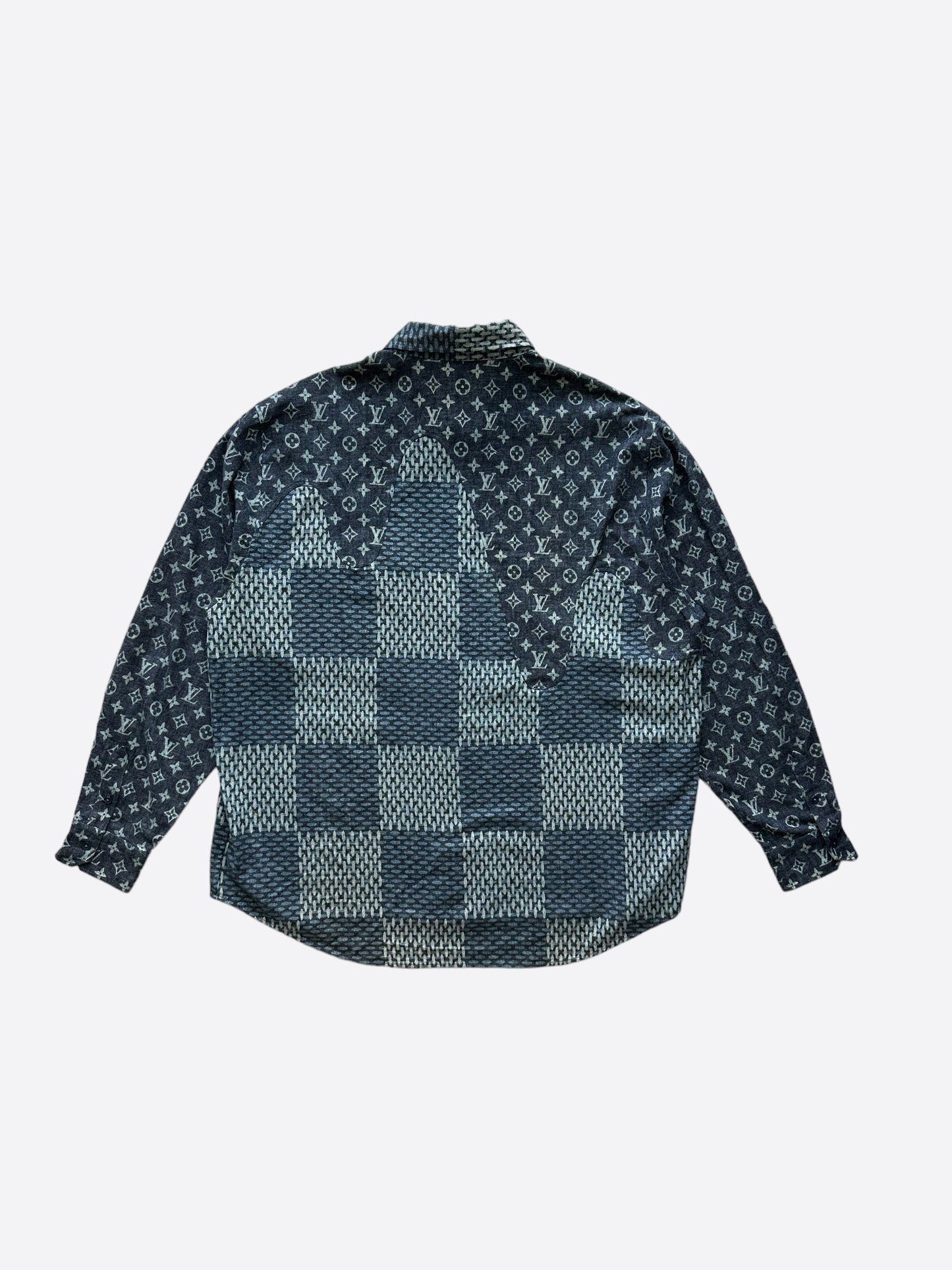 Louis Vuitton Men's Nigo Button Shirt Jacket Giant Damier Waves Monogram  Fleece Blue 176183347