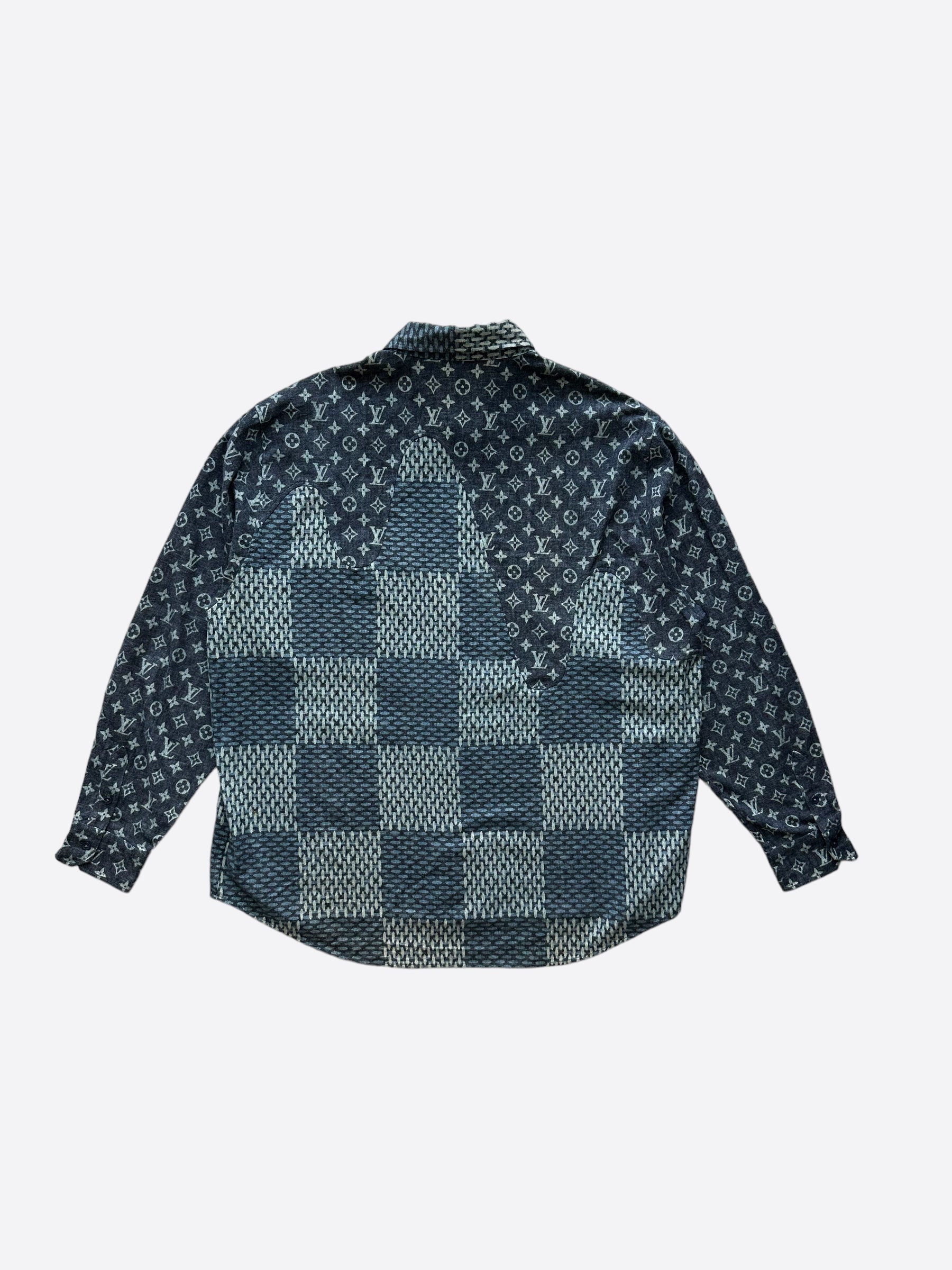 Louis Vuitton Giant Damier Monogram Waves Flannel Shirt VCCM07 Sz