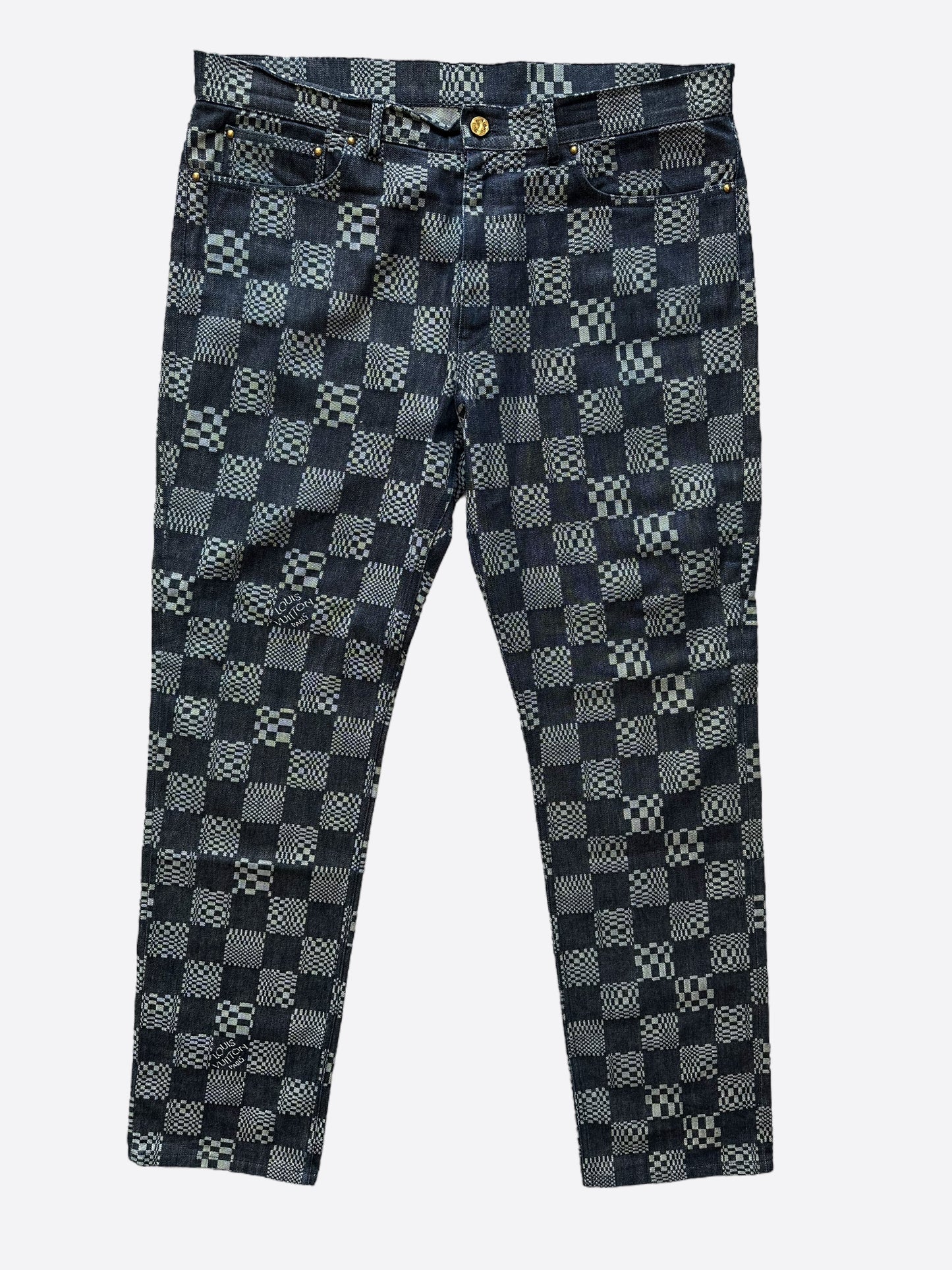 Louis Vuitton® Distorted Damier Denim Pants Indigo. Size 36