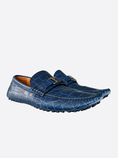 Louis Vuitton Blue Embossed Alligator Moccasins