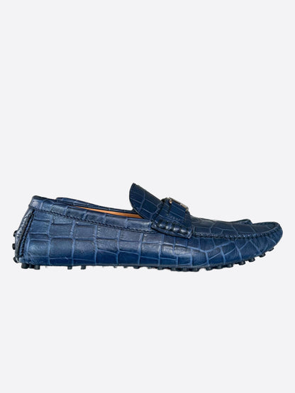 Louis Vuitton Blue Embossed Alligator Moccasins